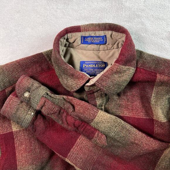Pendleton Lodge Shirt Men's Medium Shacket Flannel Wool Red Button Down Outdoor - Picture 1 of 16